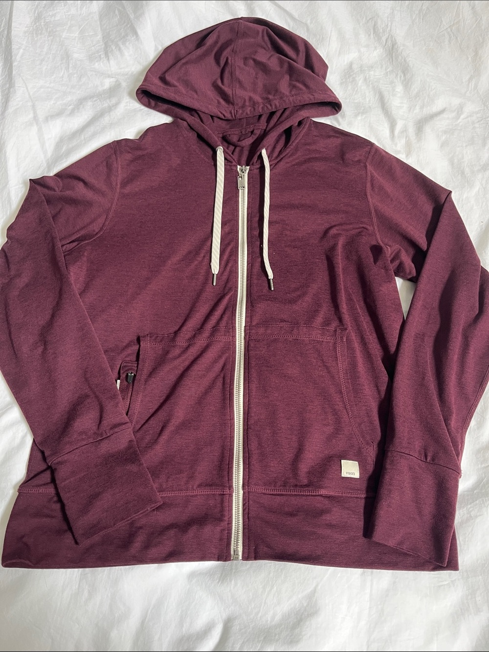 Vuori maroon zip up hoodie lightweight activewear jacket athleisure fall running